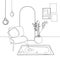 The stylish boho composition at living room interior design.Line art drawing.Boho chic Cozy apartment.Home decor vector