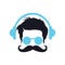 Stylish boy put headphone and colorful glasses for logo design.