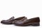 Stylish Brown Penny Loafer Shoes Against White Background