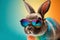 A stylish bunny wearing sunglasses against a vibrant background. Generative AI