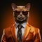 Stylish Burmese Cat In Suit And Sunglasses: Dark Orange Corporate Punk