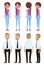 Stylish businessman and cute young girl. Set of man and woman characters front, side, back view