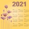 Stylish calendar with flowers for 2021 Week starts on Sunday