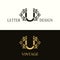 Stylish Capital letter U. Vintage Logo. Filigree Beautiful Monogram. Luxury Drawn Emblem. Graceful Style. Black and Gold. Graphic