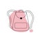 Stylish casual line art backpack and abstract pink shape. Leather rucksack with small pocket. Woman backpack doodle