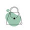 Stylish casual line art handbag and blue abstract shapes. Female bag in doodle style.