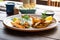 stylish ceramic platter of fish and chips with aioli