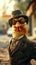 Stylish chicken struts through city streets with feathered finesse, embodying street style