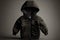 stylish children& x27;s black jacket hoodie mockup on light background