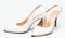 Stylish classic women leather shoe. White high heel women shoes on white background