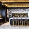 A stylish cocktail bar with a marble countertop, sleek bar stools, and a collection of premium spirits2, Generative AI