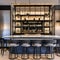 A stylish cocktail bar with a marble countertop, sleek bar stools, and a display of top-shelf spirits5, Generative AI