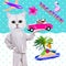 Stylish collage minimal. Funny Cat  and holiday beach vacation mood.  Ideal for Social networks, travel agencies promotion concept