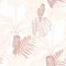 Stylish colorful beige floral leaves and banana tree seamless pattern on white background.