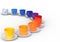 Stylish colorful coffee cups in a semicircle