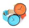 Stylish colorful wrist watches on white background.