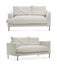 Stylish comfortable light sofas on white background, collage