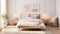 Stylish cosy soft pink and white bedroom interior design modern and minimal style, feminine bedroom. generative ai