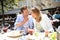 Stylish couple eating lunch in fancy restaurant