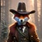 a stylish cowboy fox wearing jacket with gun. Stylish fox. Generative AI