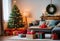 Stylish cozy home interior decorated for Christmas