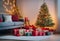 Stylish cozy home interior decorated for Christmas