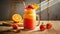 Stylish crazy California Sunshine Smoothie served in Mason jar. Food photography. Advertising Concpet