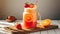 Stylish crazy California Sunshine Smoothie served in Mason jar. Food photography. Advertising Concpet