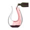 Stylish crystal decanter with red wine being poured into it.
