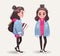 Stylish cute teenage girl with books and backpack standing. Young school girl character.