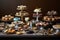 stylish and decadent dessert table with classic and gourmet cupcakes, mini pies, macarons, and pastries