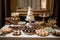 stylish and decadent dessert table with classic and gourmet cupcakes, mini pies, macarons, and pastries