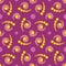 Stylish decorative seamless pattern with circle and twirl elements of lavender and yellow colors