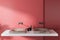 Stylish double sink in pink bathroom