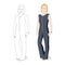 Stylish drawing, girl model in a fancy jumpsuit, smiling.  Shopping as a lifestyle. Street fashion