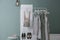 Stylish dressing room interior with clothes