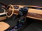 Stylish electric car interior with luxury wood pattern decoration.