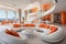 Stylish elegant luxury orange and white open living room