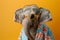 a stylish Elephant wearing sunglasses and summer suit on color background, animal funny pop art