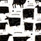 Stylish Ethnic Cows family on meadow. Seamless pattern background. Vector Illustration