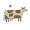 Stylish Ethnic Vector Illustration: Isolated Cow on White Background