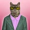 Stylish European Shorthair wearing a suit and sunglasses