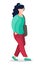 Stylish faceless cartoon character with bag on shoulder, young student girl with ponytail walking