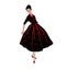 Stylish fashion dressed girls 1950`s 1960`s style: Retro fashion dress party. Summer clothes vintage woman fashion silhouette