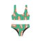 Stylish female swimsuit. Fashionable swimwear with tropical fruit pattern. Bikini top and bottom. Flat colorful vector