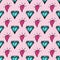 Stylish feminine seamless pattern drawn by hand. Cute print with repeating diamonds and hearts. Doodle.