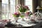 Stylish festive Easter table in a tidy and stylish home interior