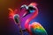 Stylish flamingo singer holding mic with open mouth on a stage. Generative AI