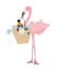 Stylish Flamingo tropical bird goes shopping. Summer sale template for poster, banner, postcard.
