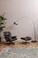 Stylish floor lamp and leather chair